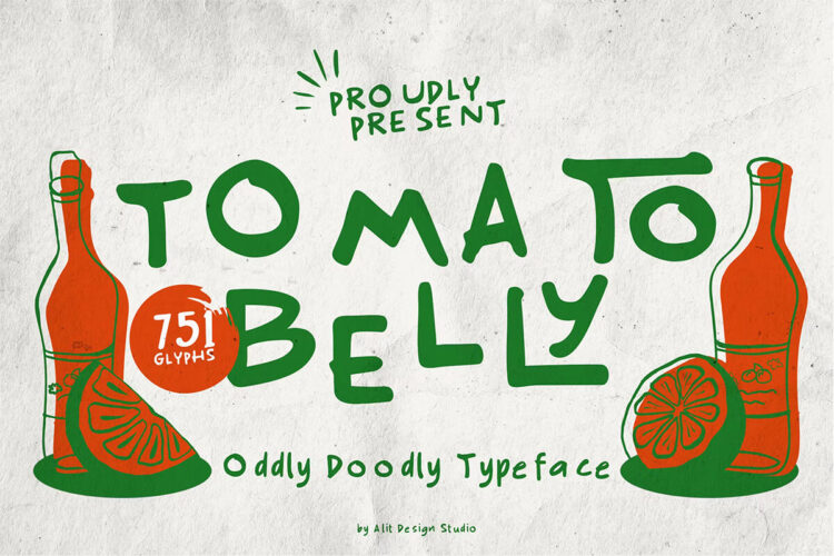 Tomato Belly Typeface 复古时尚趣味卡通餐饮美食餐厅广告海报菜单封面标题手写英文字体