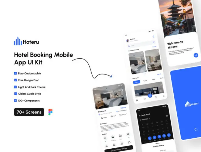 Hoteru – Hotel Booking Mobile App UI 酒店民宿预订移动应用程序 UI 套件