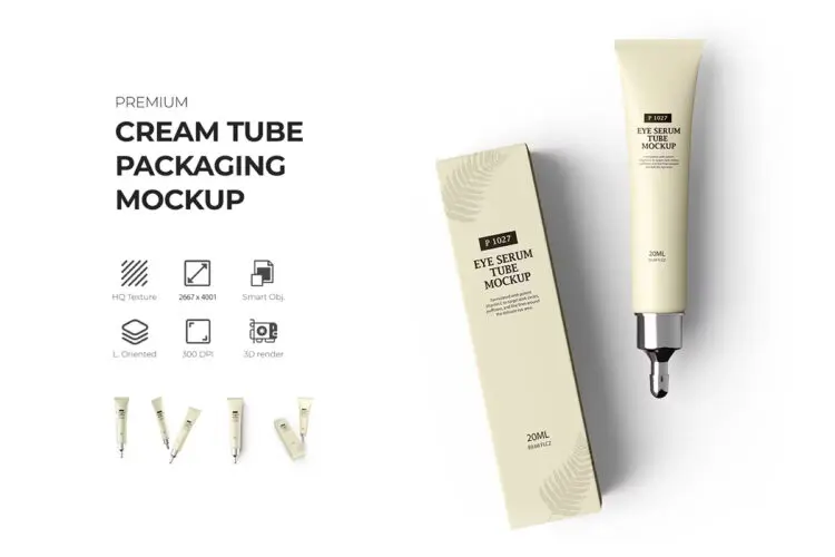Eye Gel Cream Tube Packaging Mockup 软管眼部凝胶霜乳霜包装模型品牌logo标识设计贴图ps样机素材