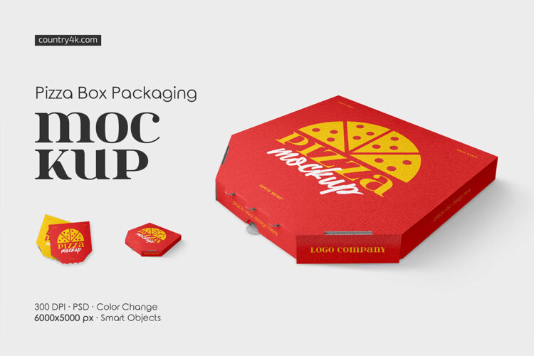 Pizza Box Packaging Mockup Set 牛皮纸板盒披萨包装模型品牌logo标识设计贴图ps样机素材