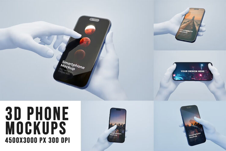 3D Phone Mockups 手持手握手捧苹果智能手机模型屏幕ui作品设计展示贴图ps样机素材