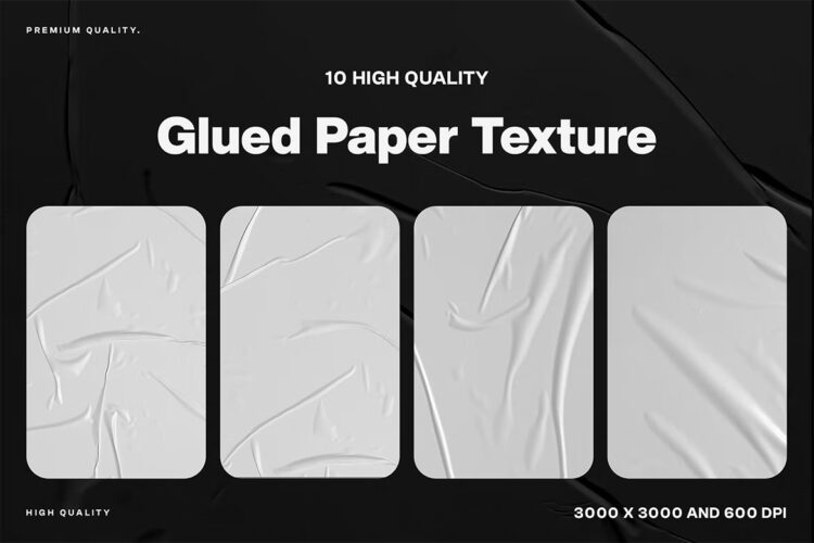 10 Glued Paper Background Texture 灰色纸张胶合褶皱纹理背景叠加图片设计素材