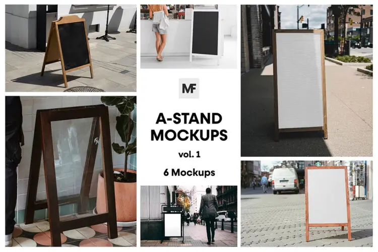 A-Stand Mockups vol.1 – Advertising 户外A型广告牌banner展架黑板白板模型展示设计贴图ps样机素材