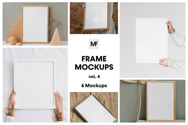 Picture Frame Mockups vol.4 海报相片照片木质相框边框框架模型展示设计贴图ps样机素材