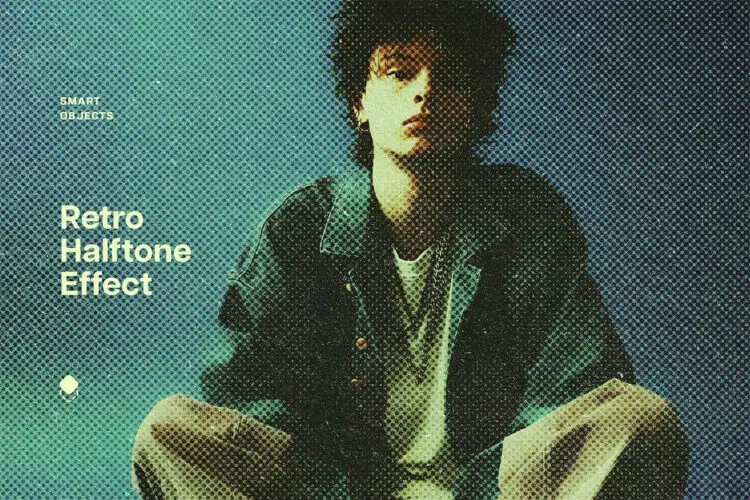 Retro Halftone Photo Effect 复古半调孔版印刷点画艺术效果照片图像ps样机素材模板