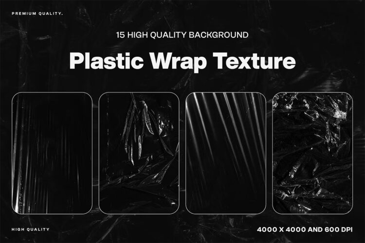 15 Plastic Wrap Texture Overlays 透明塑料薄膜玻璃纸褶皱纹理背景叠加图片设计素材