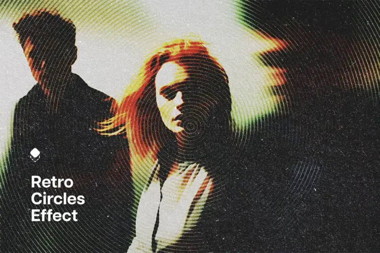 Retro Halftone Circles Photo Effect 照片图像复古点画半调圆形纹路效果ps特效样机素材模板