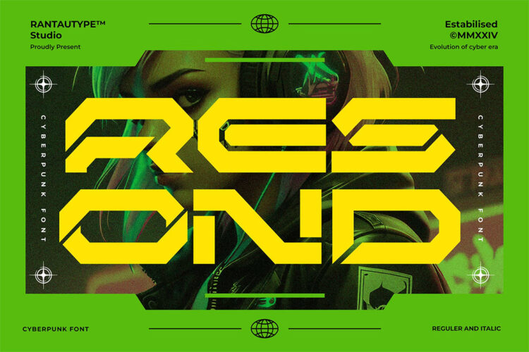 Resond Cyberpunk Futuristic Fon 未来科幻机能赛博朋克潮牌电竞游戏海报封面标题英文字体包