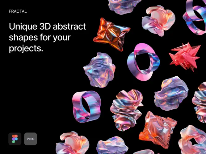 Fractal 20 Shimmering Abstract Shapes  20款3D抽象艺术科幻金属全息镭射渐变科技流体webp免抠图片素材