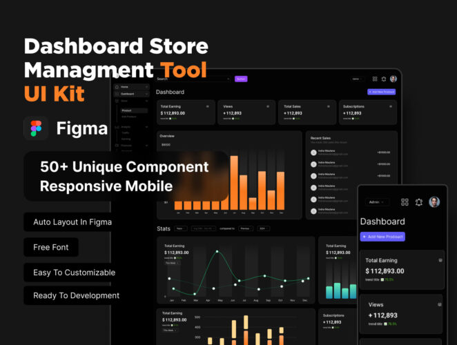 Dashboard Store Managment Tool 50+屏双配色电商销售数据统计分析仪表盘用户界面设计Figma模板套件