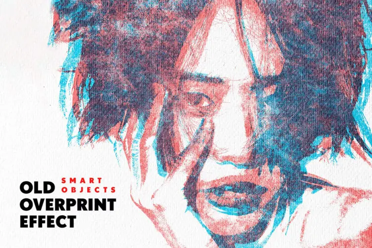 Vintage Duotone Overprint Photo Effect 复古双色调油墨印刷打印故障重影叠影效果ps特效样机预制模板