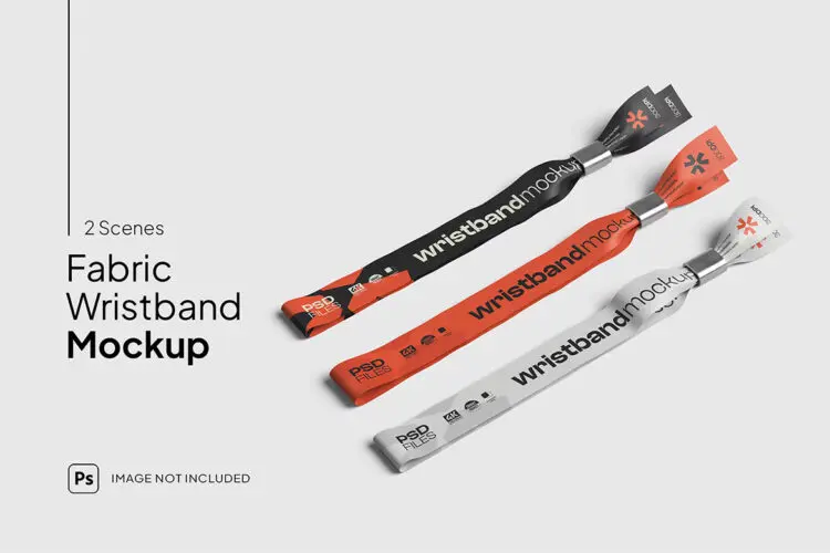 Wristband Mockup 时尚金属卷边织物腕带配饰模型品牌logo标识设计贴图ps样机素材模板