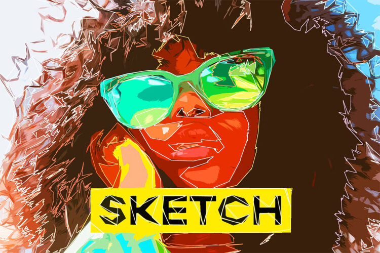 Marker Sketch Photo Effect 潮流时尚手绘草图速写简笔绘画插图插画图像照片滤镜ps特效模板