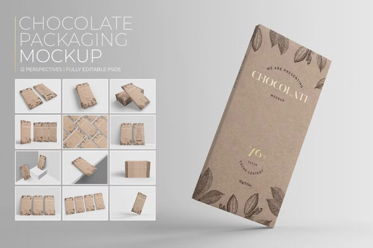 Chocolate Packaging Mockup 巧克力食品产品包装多角度样机展示素材百度网盘免费下载