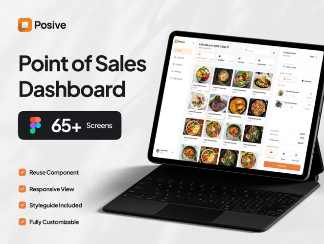 Posive – Point of Sales Dashboard UI Kit  65屏餐厅电子菜单销售点单系统网页用户界面设计ui套件模板