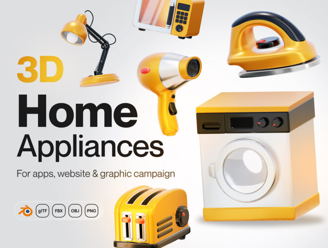 Homy – Home Appliances 3D Icon Set 奢华时尚的家用电器3D图标icon设计素材png免抠图片