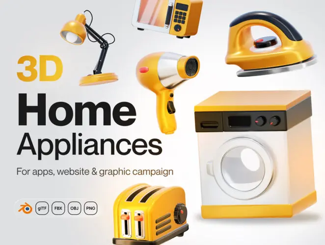 Homy – Home Appliances 3D Icon Set 奢华时尚的家用电器3D图标icon设计素材webp免抠图片