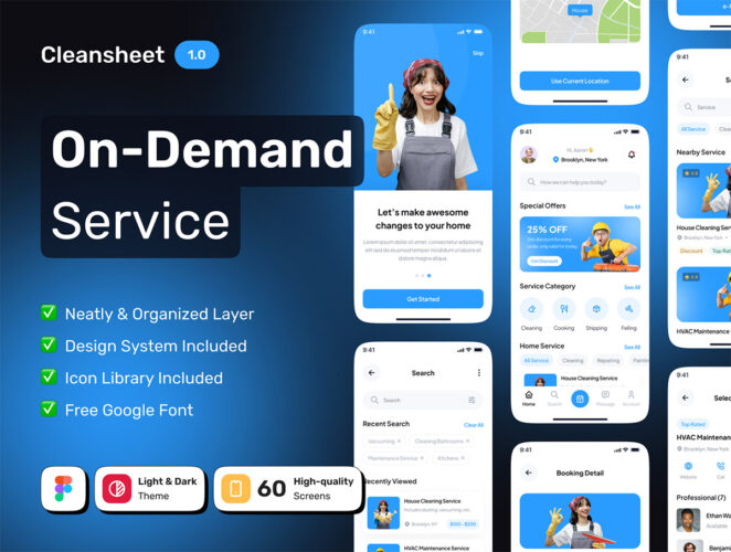 Cleansheet – On-Demand Service Business App UI Kit 高级家政服务按需服务业务应用程序 UI 套件