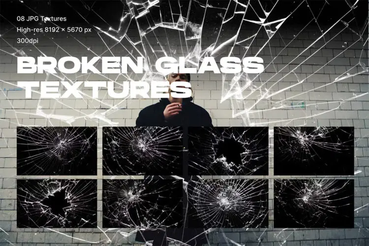 Broken Glass Textures Overlays 屏幕玻璃破碎碎裂裂痕背景叠加元素设计素材