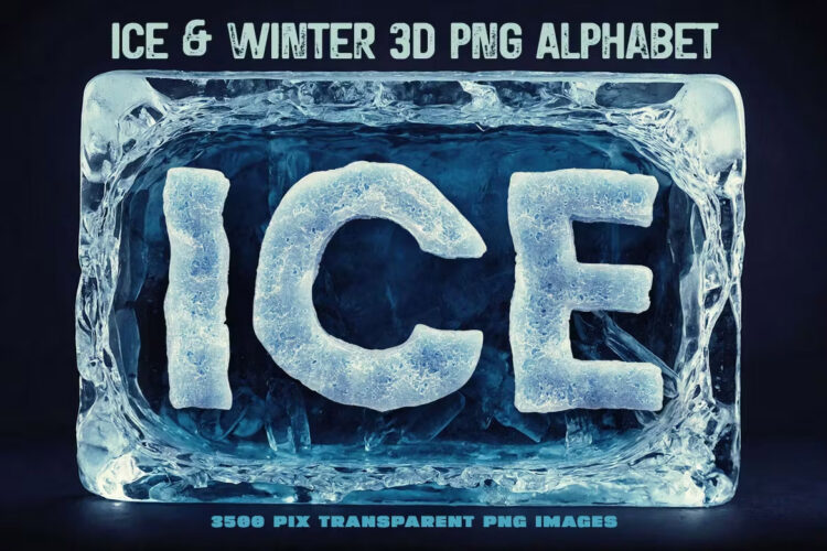 Ice or Water PNG Alphabet 冰块冰冻结冰雕刻样式英文字母数字符号插图插画png免抠图设计素材