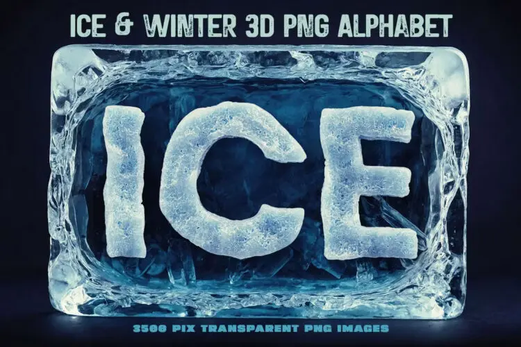 Ice or Water PNG Alphabet 冰块冰冻结冰雕刻样式英文字母数字符号插图插画webp免抠图设计素材