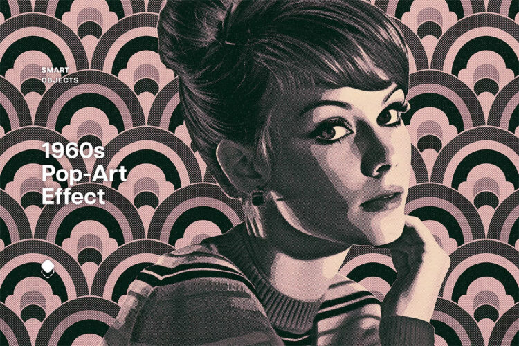 1960s Pop Art Photo Effect  60年代复古潮流波普艺术黑白单色半调人物装饰老照片ps特效模板
