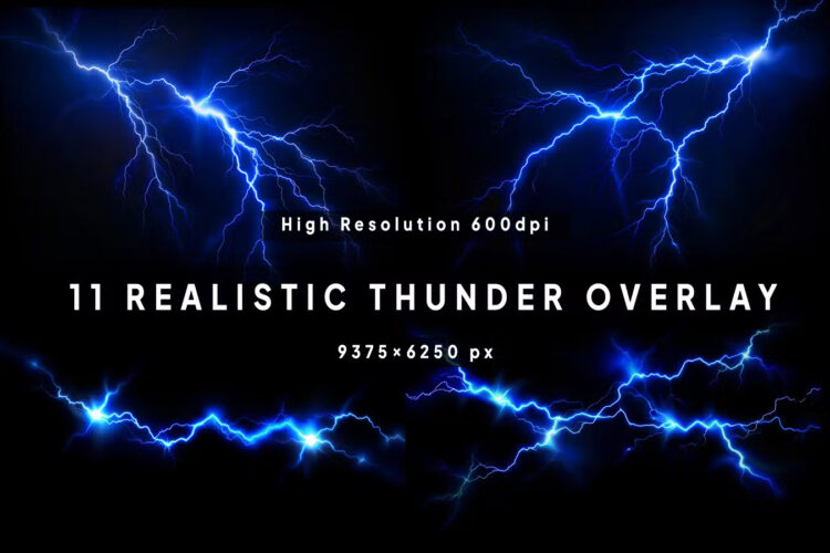 Realistic Thunder Overlay 逼真闪电雷霆电光背景叠加覆盖设计素材