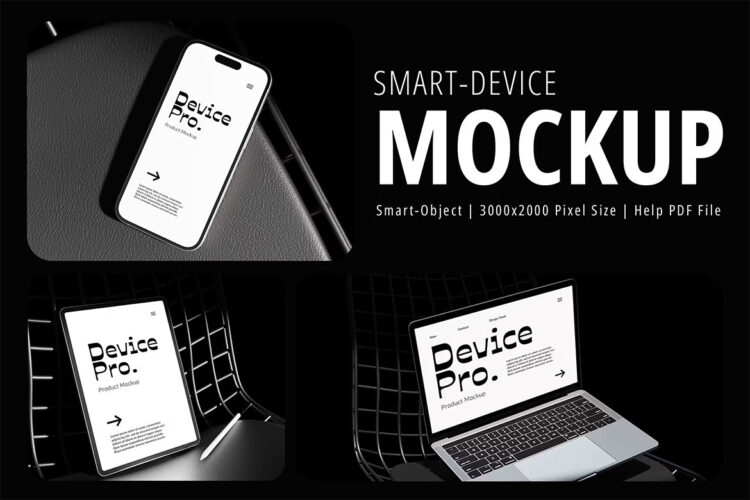 Smart Device Pro Mockup 高清逼真手机平板笔记本电脑设备模型用户界面ui作品展示设计贴图ps样机素材