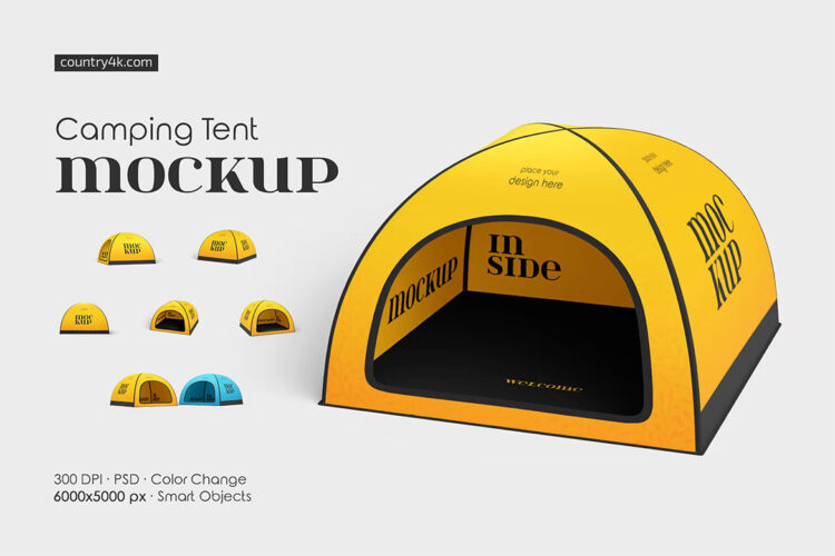 Camping Tent Mockup Set 6款户外露营简易折叠野营帐篷品牌设计贴图ps样机素材展示效果图