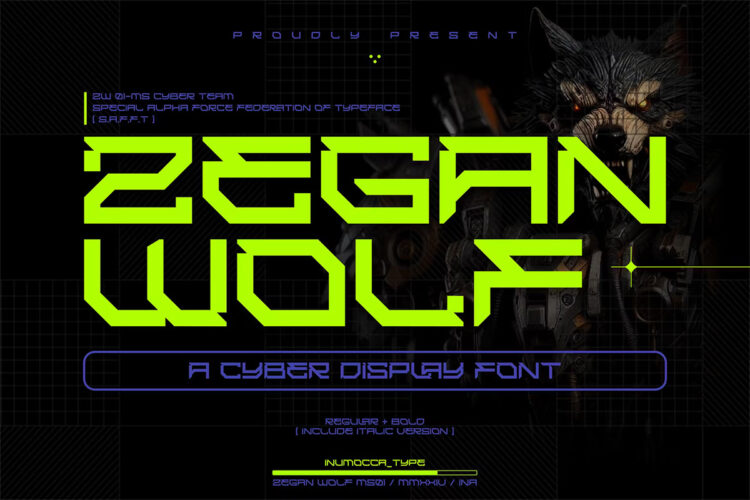 Zegan Wolf 潮流未来科幻赛博朋克机能电竞游戏科技品牌logo海报标题英文字体