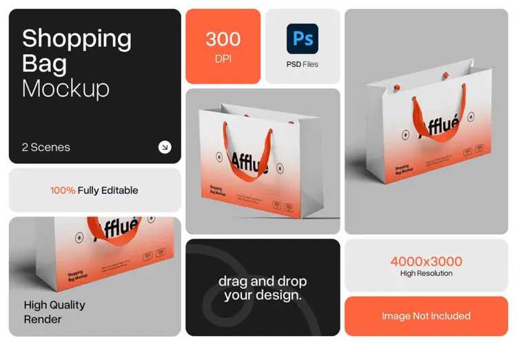 Shopping Bag Mockup 购物袋拎袋纸袋模型品牌logo标识设计贴图psd样机素材模板