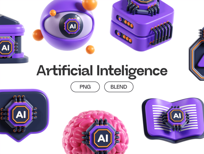 Artificial Inteligence 3D Icons 20款3D立体AI人工智能科技芯片算法系统插图插画png免抠图标素材