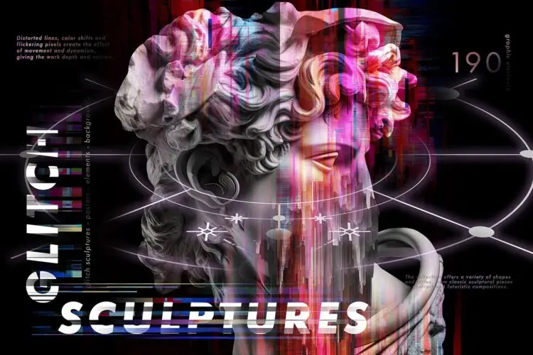 GLITCH SCULPTURES COLLECTION 未来科幻潮流失真错位故障风雕像毛刺背景底纹webp免抠图片素材
