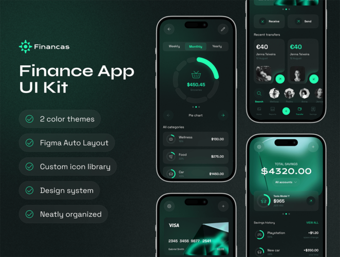 Financas UI Kit  94屏深色金融银行投资理财交易手机App应用ui用户界面设计figma模板