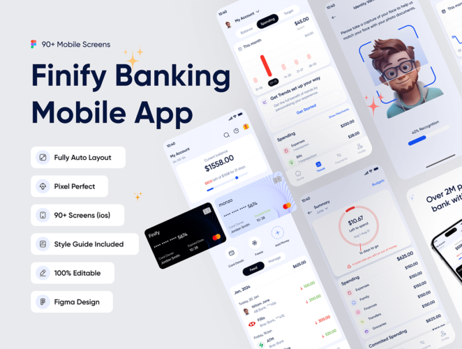 Finify Banking Mobile App UI Kit 专业时尚简约银行金融理财资金管理手机App应用ui用户界面模板