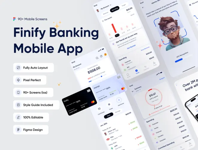 Finify Banking Mobile App UI Kit 专业时尚简约银行金融理财资金管理手机App应用ui用户界面模板