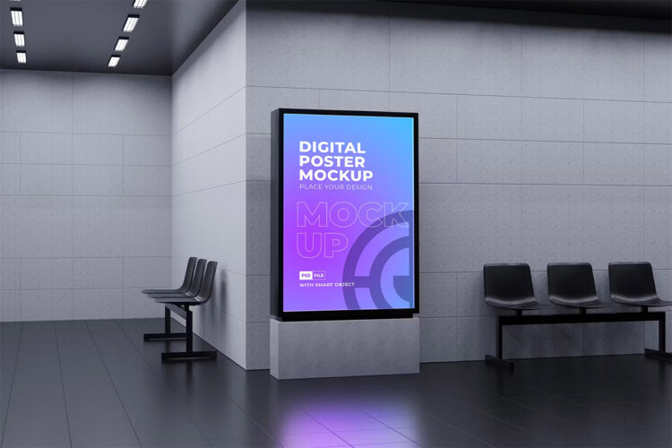 Digital Signage Mockup 城市交通地铁车站横幅灯箱海报设计贴图ps样机素材场景展示模板