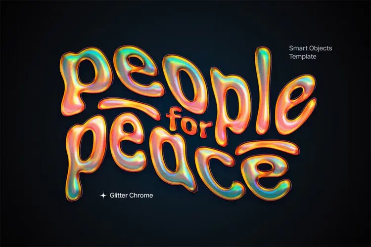 Glitter Chrome Mockup Template 复古Y2K扭曲全息渐变镀铬金属质感文本标题LOGO设计PS特效样机模板