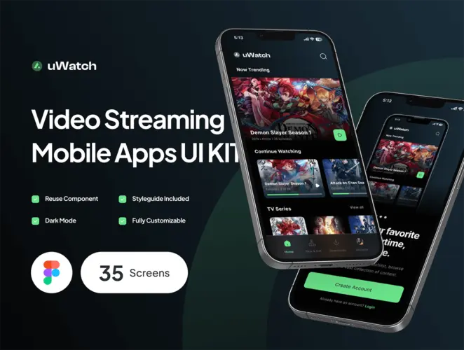 uWatch – Video Streaming Mobile App UI Kit 国外时尚多媒体app短视频社交高质量iOS用户界面模板下载
