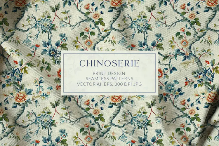 Chinese Floral Ornament Seamless Pattern 中国风花卉植物精美装饰无缝织物图案图片矢量设计素材