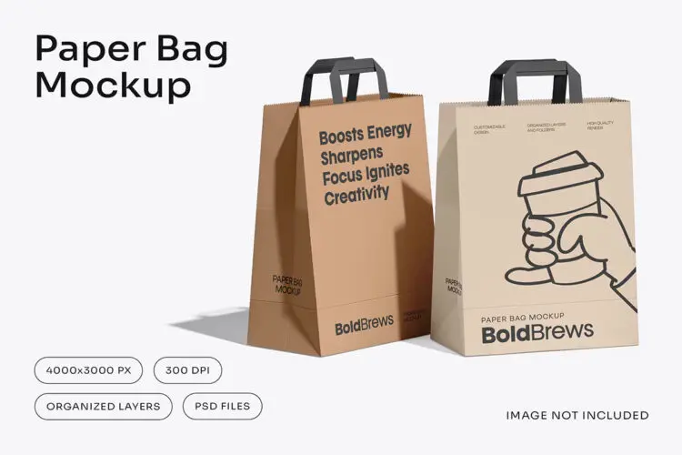 Paper Bag Mockup 纸袋购物袋拎袋咖啡打包袋模型品牌logo标识设计贴图ps样机素材