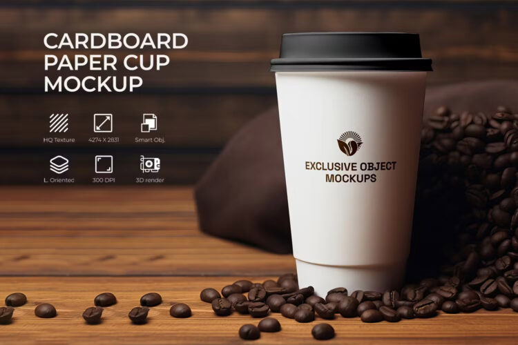 Cardboard Paper Cup Mockup 一次性咖啡纸杯饮料杯模型品牌logo标识设计贴图ps样机素材模板