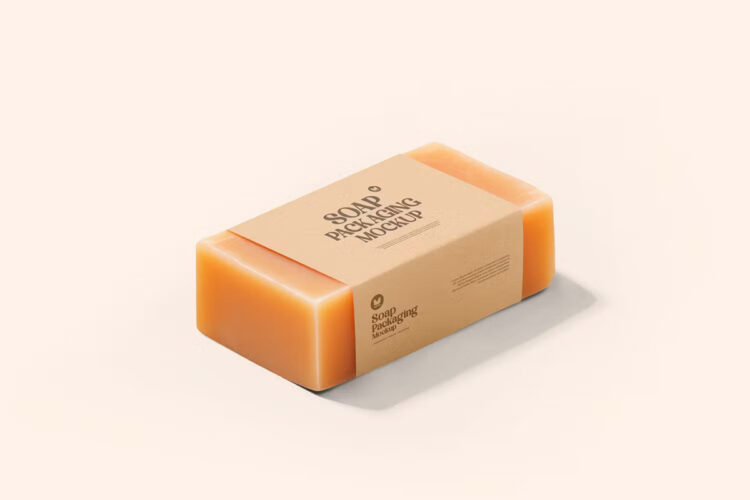 Organic Soap Mockup 长方形肥皂香皂手工皂包装纸标签设计贴图ps样机素材国外设计模板