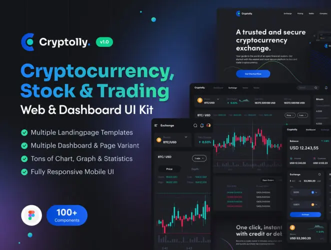 Cryptolly – Cryptocurrency Web & Dashboard UI Kit 银行加密货币响应式数据可视化界面设计金融产品后台自适应ui界面设计模板