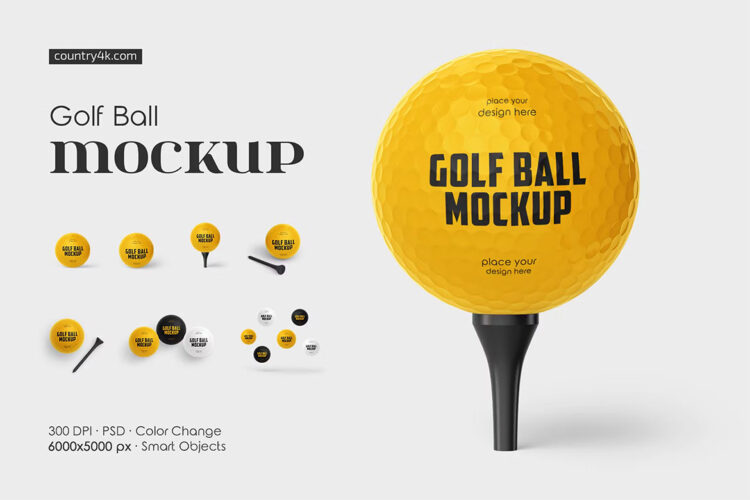 Golf Ball Mockup Set 高尔夫球模型品牌logo标识设计贴图ps样机素材