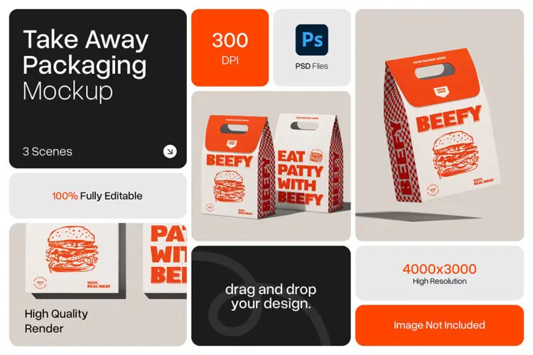 Food Bag Mockup 咖啡食品牛皮纸袋logo标识设计贴图ps包装样机素材