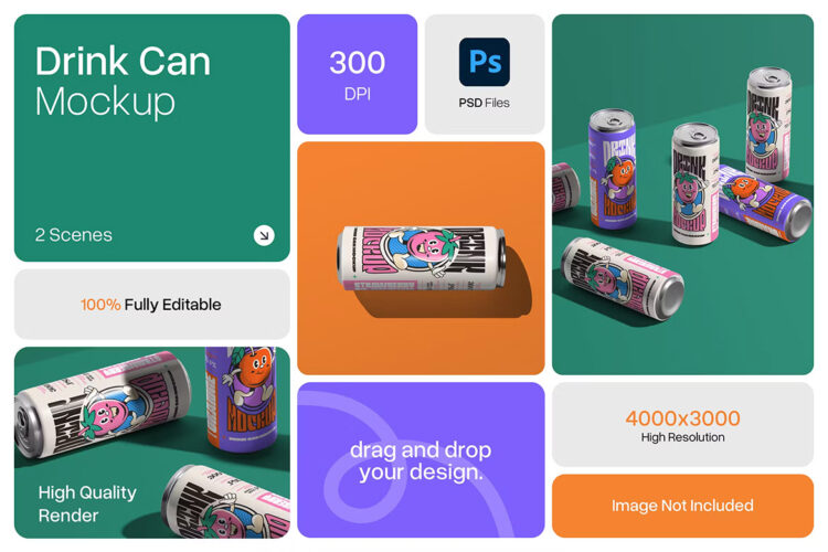 Can Mockup 啤酒饮料金属易拉罐模型品牌包装设计贴图ps样机素材