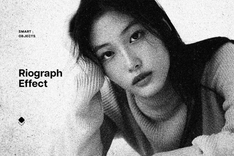 Grainy Risograph Photo Effect 复古做旧黑白颗粒噪点纹理人像图片修图PS特效滤镜插件样机