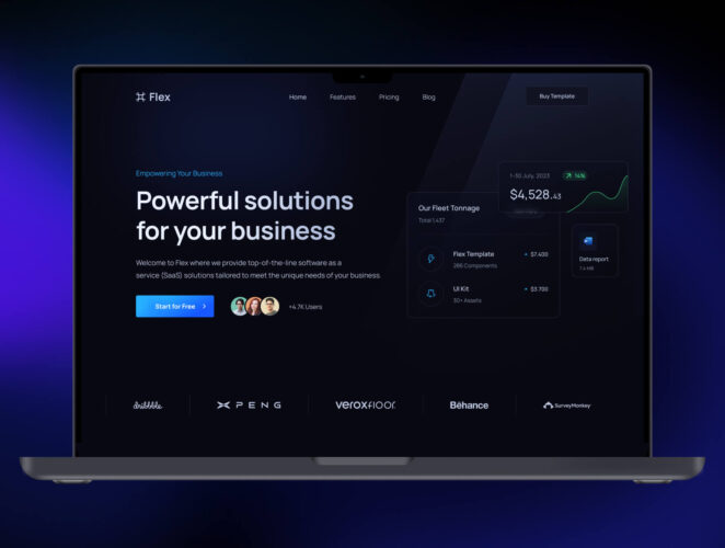 Flex — SaaS & Startup Template 高端企业SaaS网页界面设计欣赏深色模式SaaS网页界面设计模板下载