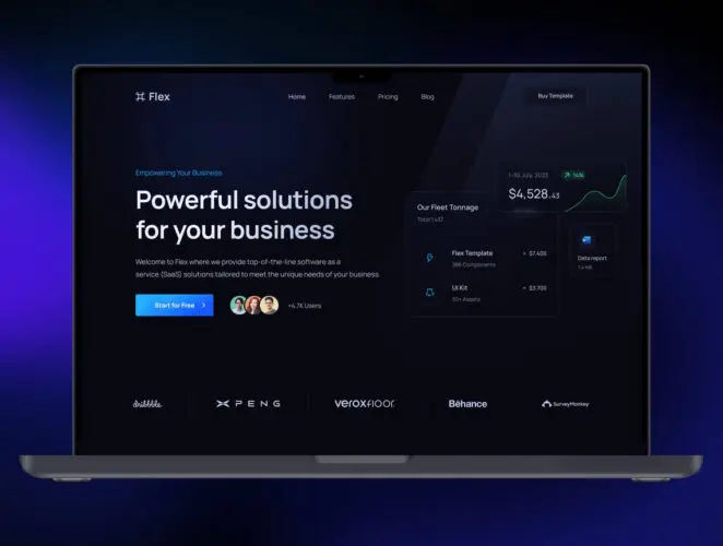 Flex — SaaS & Startup Template 高端企业SaaS网页界面设计欣赏深色模式SaaS网页界面设计模板下载